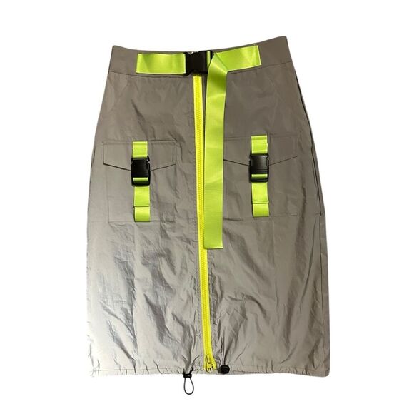 CAPSULLE Y2K Style Reflective High-Waist Midi Skirt With Neon Straps K - Picture 3 of 16